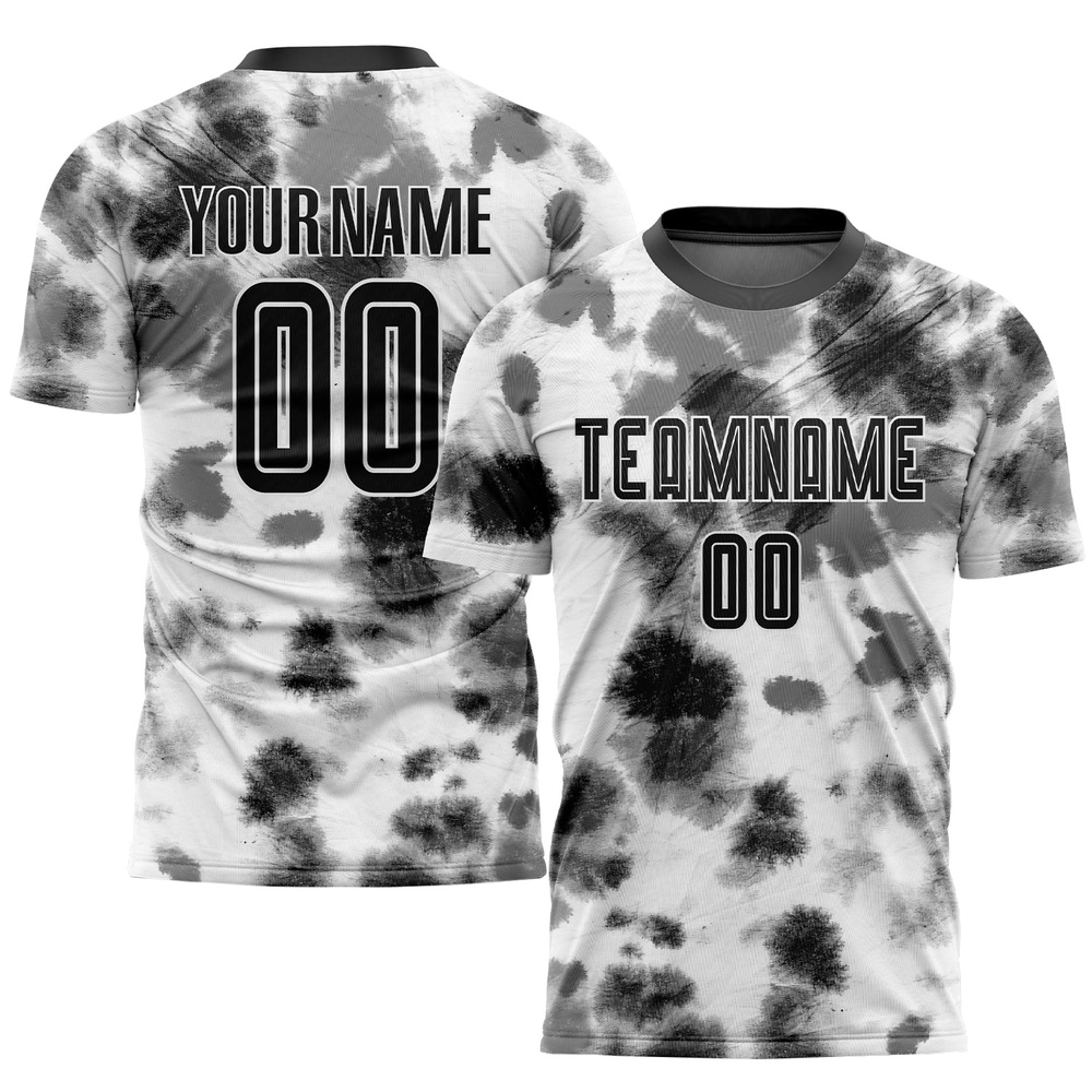 Tie Dye Black White Sublimation Soccer Uniform Jersey, Custom Team Soccer Jersey Shirt