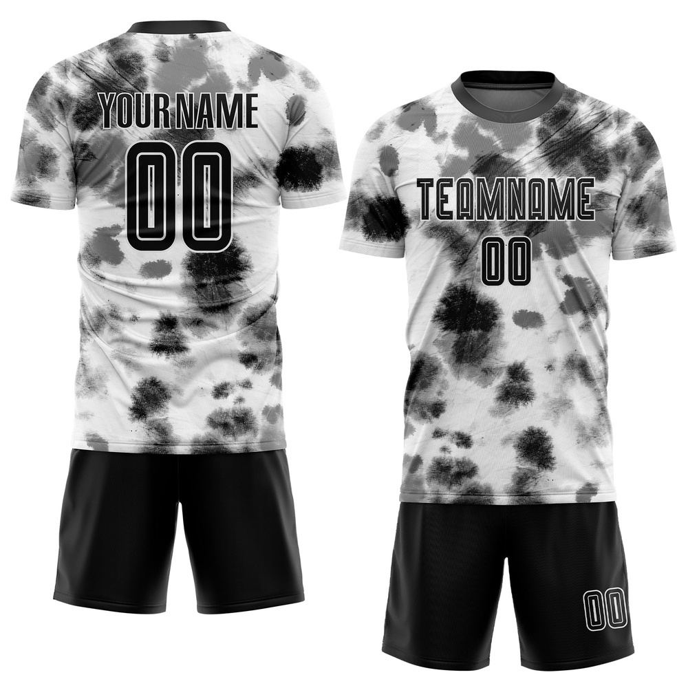 Tie Dye Black White Sublimation Soccer Uniform Jersey, Custom Team Soccer Jersey Shirt
