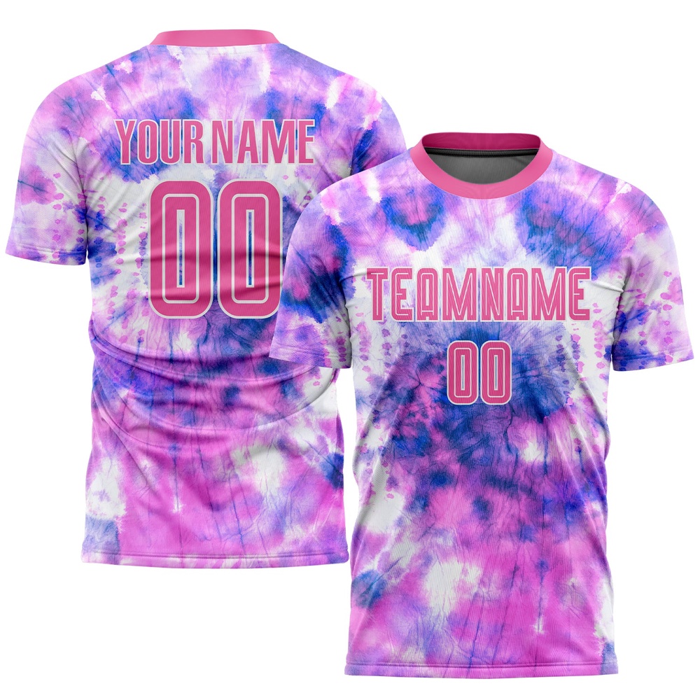 Tie Dye Pink White Sublimation Soccer Uniform Jersey, Custom Team Soccer Jersey Shirt