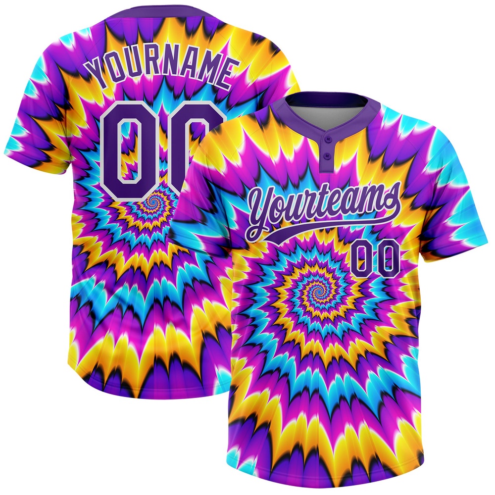 Tie Dye Purple White 3D Two Button Unisex Softball Jersey, Custom Team Softball Jersey Tie Dye Purple White 3D Two Button Unisex Softball Jersey, Custom Team Softball Jersey