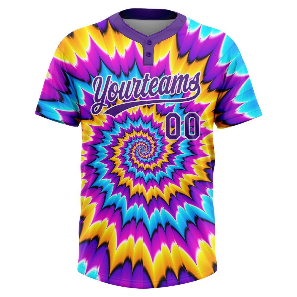 Tie Dye Purple White 3D Two Button Unisex Softball Jersey, Custom Team Softball Jersey Tie Dye Purple White 3D Two Button Unisex Softball Jersey, Custom Team Softball Jersey