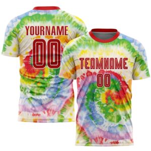 Tie Dye Red White Sublimation Soccer Uniform…