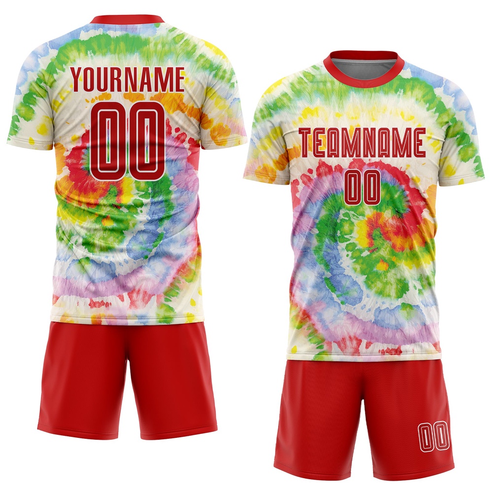 Tie Dye Red White Sublimation Soccer Uniform Jersey, Custom Team Soccer Jersey Shirt