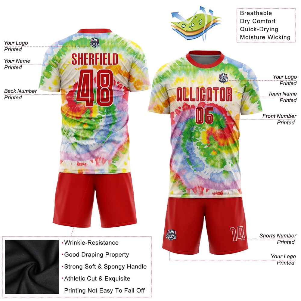 Tie Dye Red White Sublimation Soccer Uniform Jersey, Custom Team Soccer Jersey Shirt