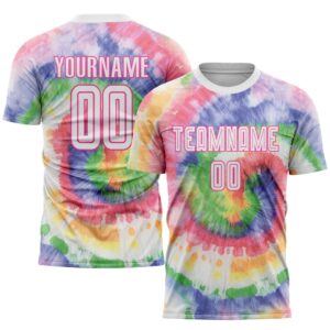 Tie Dye White Pink Sublimation Soccer Uniform…