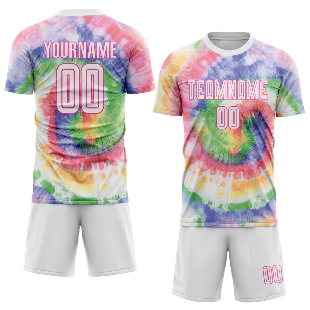 Tie Dye White Pink Sublimation Soccer Uniform Jersey, Custom Team Soccer Jersey Shirt