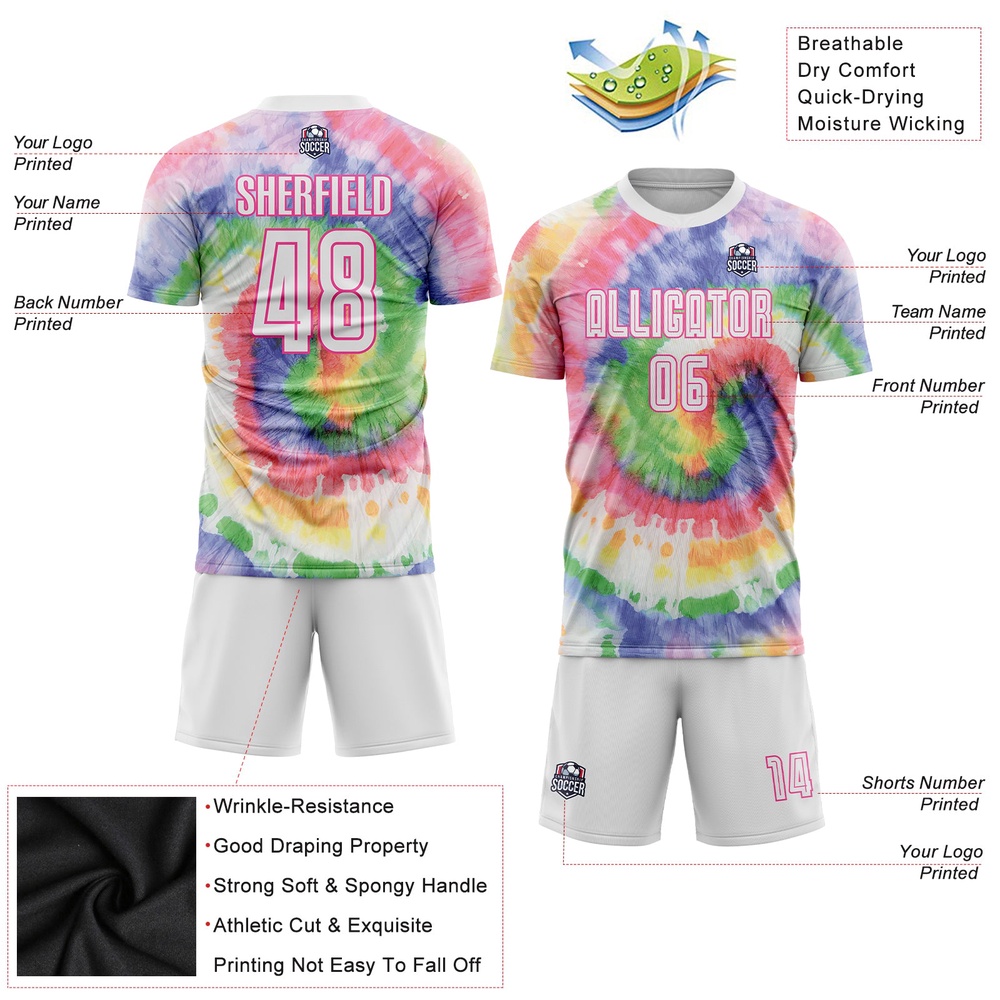 Tie Dye White Pink Sublimation Soccer Uniform Jersey, Custom Team Soccer Jersey Shirt