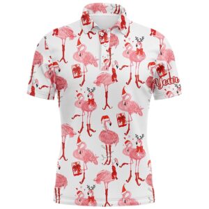 Tropical Winter Watercolor Flamingos Men’s Golf Polo…
