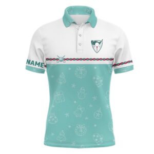 Turquoise Christmas Golf Men’s Polo Shirt Custom…