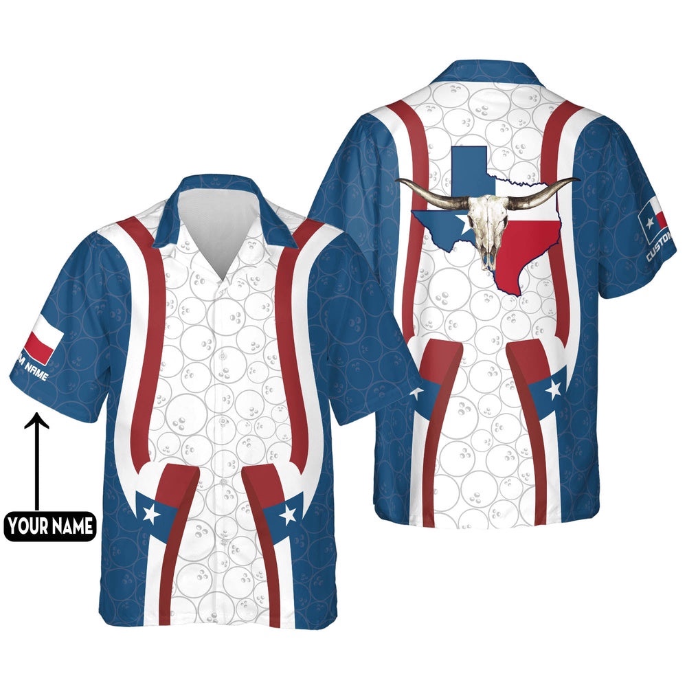 USA Texas Bowling Flag Hawaiian Shirt, Custom Bowling Shirt, Custom Team Bowling Hawaiian Shirt