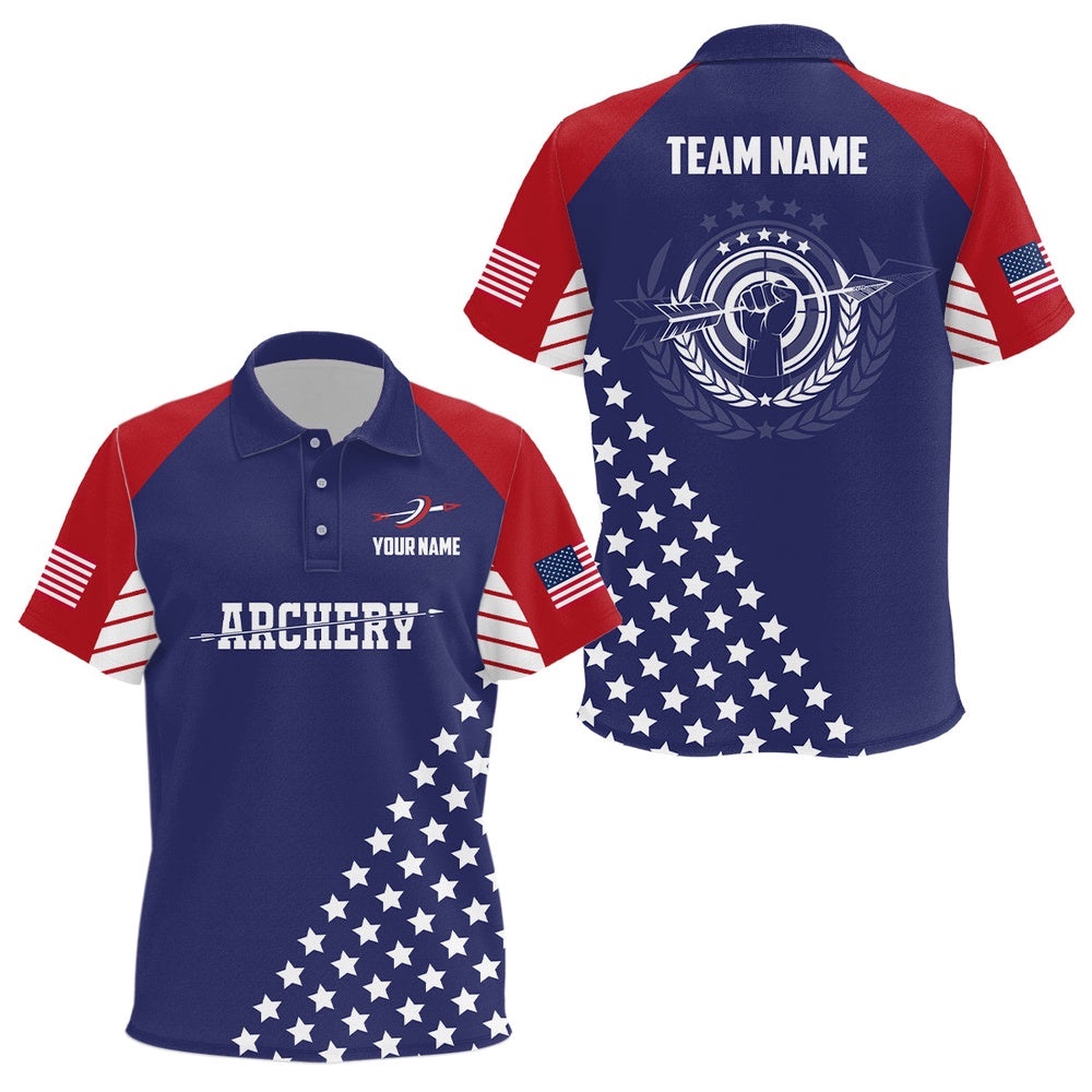 US Archery Polo Shirts Custom Team Name American Flag Archery Polo, Custom Archery Team Polo Shirt