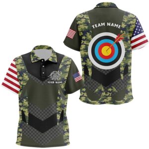 US Flag Camouflage Target Archery Polo Shirts,…