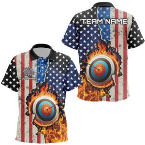 US Flag Flame Target Archery Polo Shirts,…