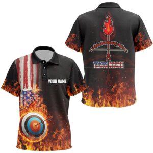 US Flag Flaming Target Archery Polo Shirts,…