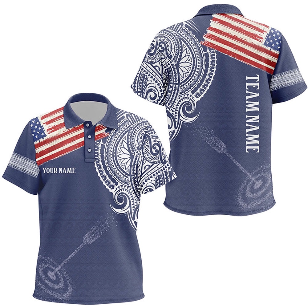 US Flag Tribal Pattern Archery Polo Shirts, Custom Target Archery Shirts, Custom Archery Team Polo Shirt