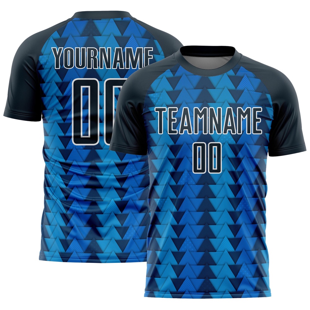 US Navy Blue Navy White Triangle Shapes Sublimation Soccer Uniform Jersey, Custom Team Soccer Jersey Shirt
