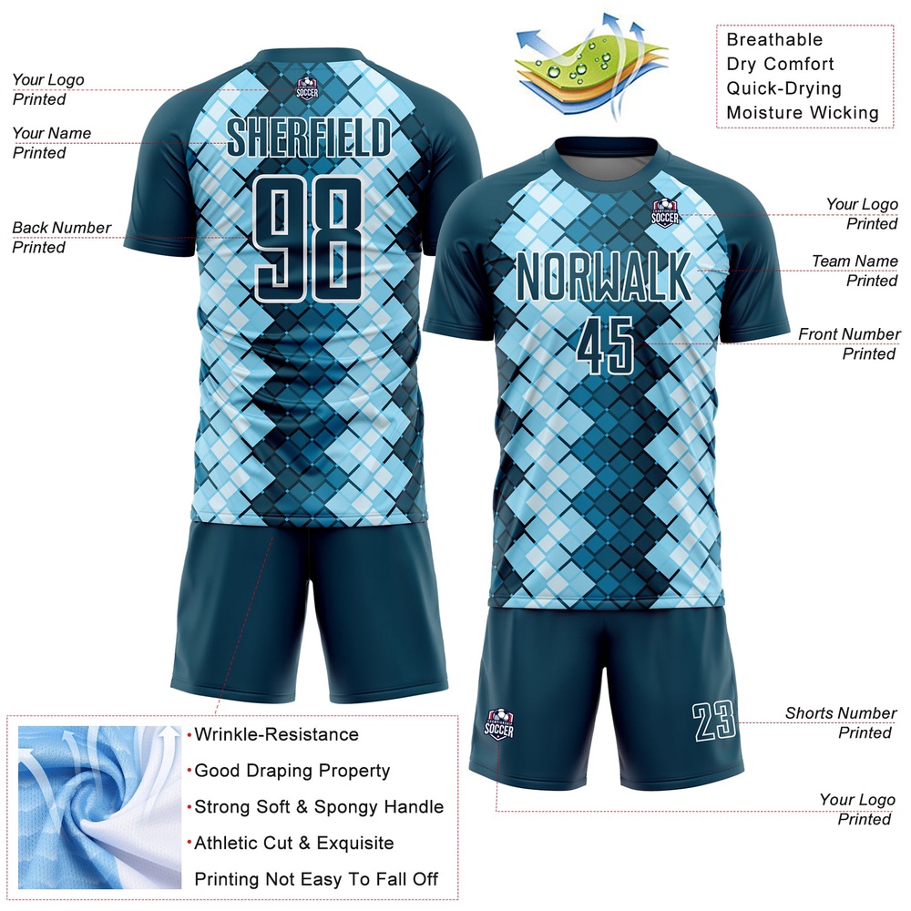 US Navy Blue White Geometric Shapes Sublimation Soccer Uniform Jersey, Custom Team Soccer Jersey Shirt US Navy Blue White Geometric Shapes Sublimation Soccer Uniform Jersey, Custom Team Soccer Jersey Shirt