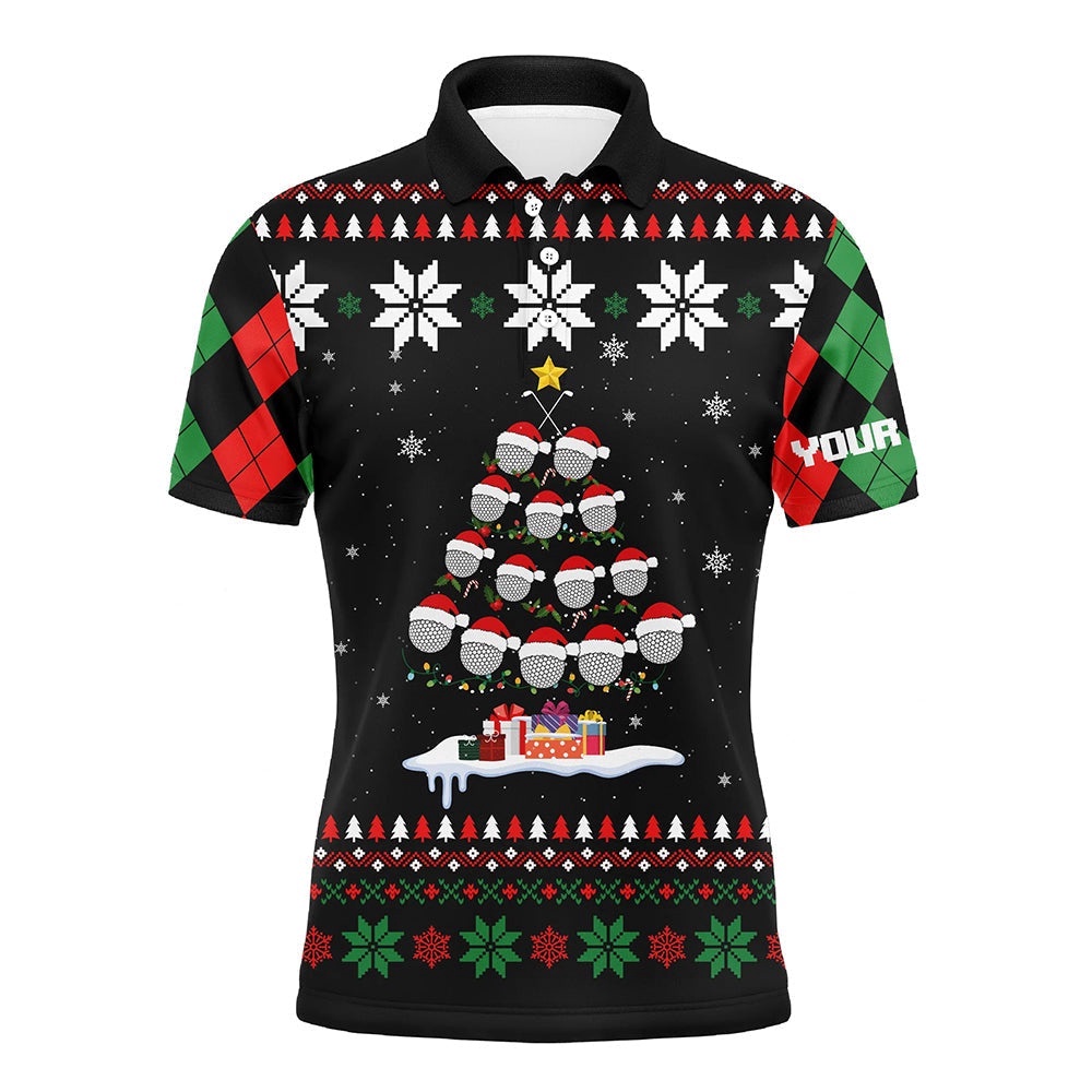Ugly Christmas Argyle Pattern Men Golf Polo Shirt Custom Golf Ball Christmas Tree Xmas Gift For Golfer, Golf Polo Shirt, Golf Shirts