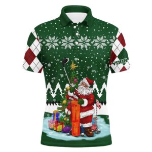 Ugly Christmas Green Argyle Pattern Golf Shirt…