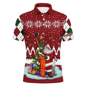 Ugly Christmas Red Argyle Pattern Golf Shirt…