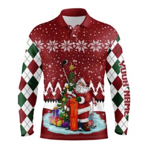 Ugly Christmas Red Argyle Pattern Golf Shirt Custom Men s Golf Polo Shirt Santa Golfer Christmas Gift Golf Polo Shirt Golf Shirts 2 adj0gc.jpg