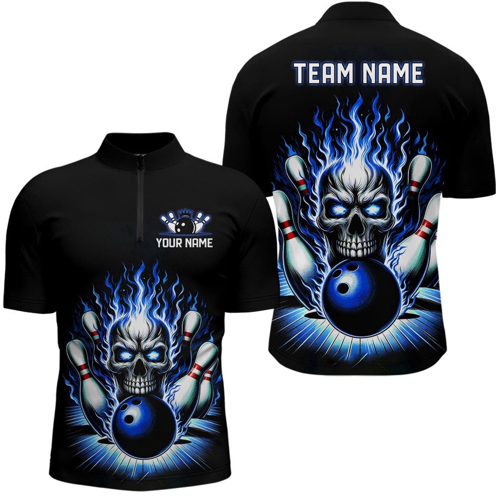 Unisex Skull Bowling Shirt Team’S Name Flame Bowler Jersey Blue, Custom Bowling Team Jersey Shirt Unisex Skull Bowling Shirt Team’S Name Flame Bowler Jersey Blue, Custom Bowling Team Jersey Shirt