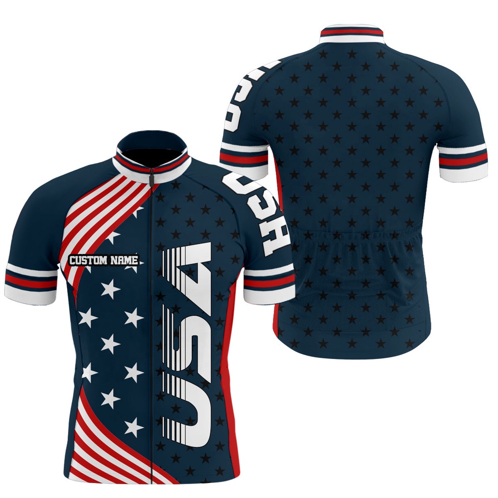 Usa Bike Shirt Men Cycling Jersey American Flag Full Zipper Cycle Gear Racewear, Custom Mono Cycling Jersey