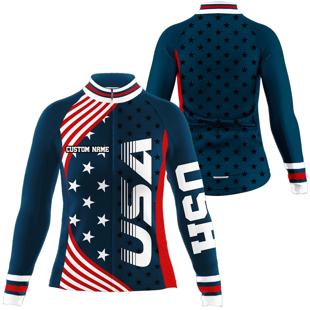 Usa Bike Shirt Women Cycling Jersey American Flag Full Zipper Cycle Gear Racewear, Custom Mono Cycling Jersey