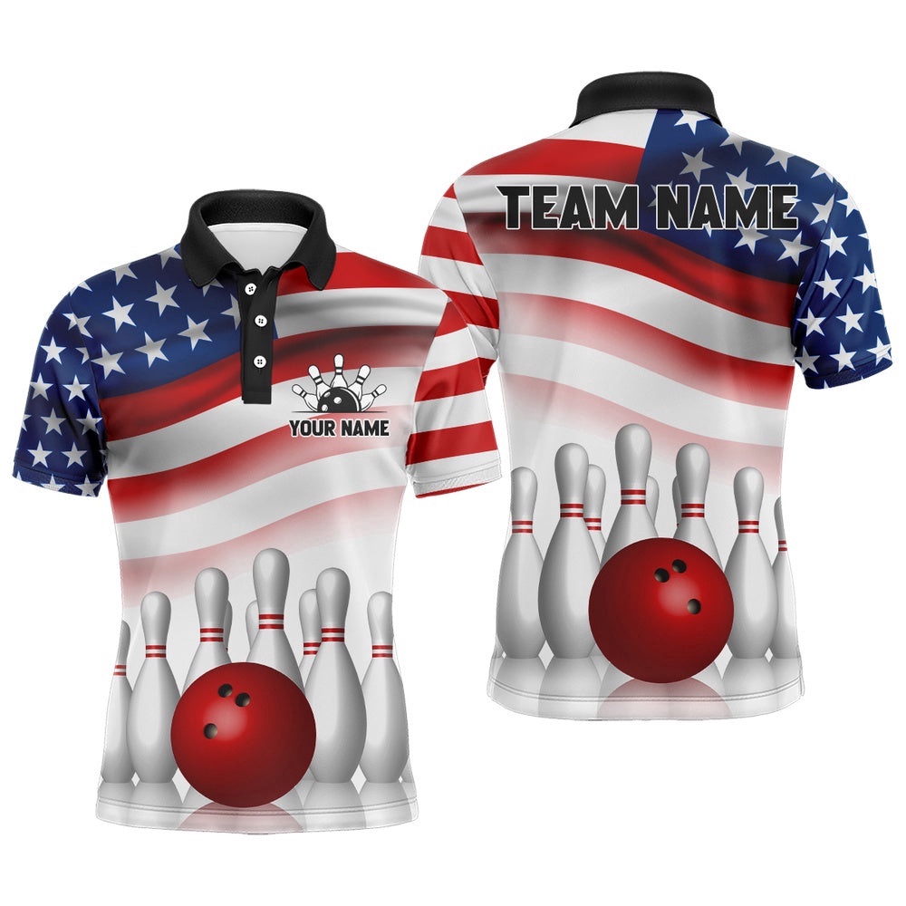 Usa Bowling Shirt Polo Shirt For Men Bowling Team Polo Shirt, Personalized Bowling Team Shirt