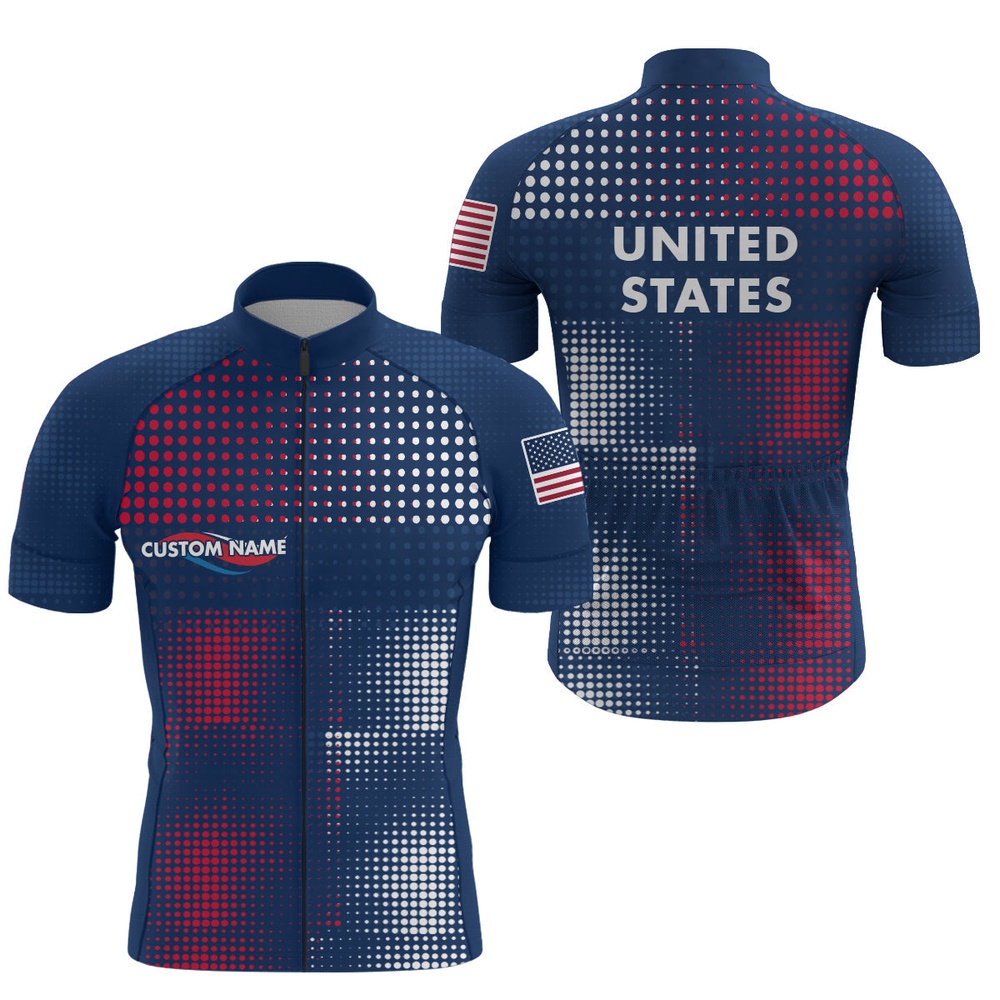 Usa Cycling Jersey Men  And  Women Full Zipper American Bike Shirt Cycle Gear With 3 Pockets, Custom Mono Cycling Jersey