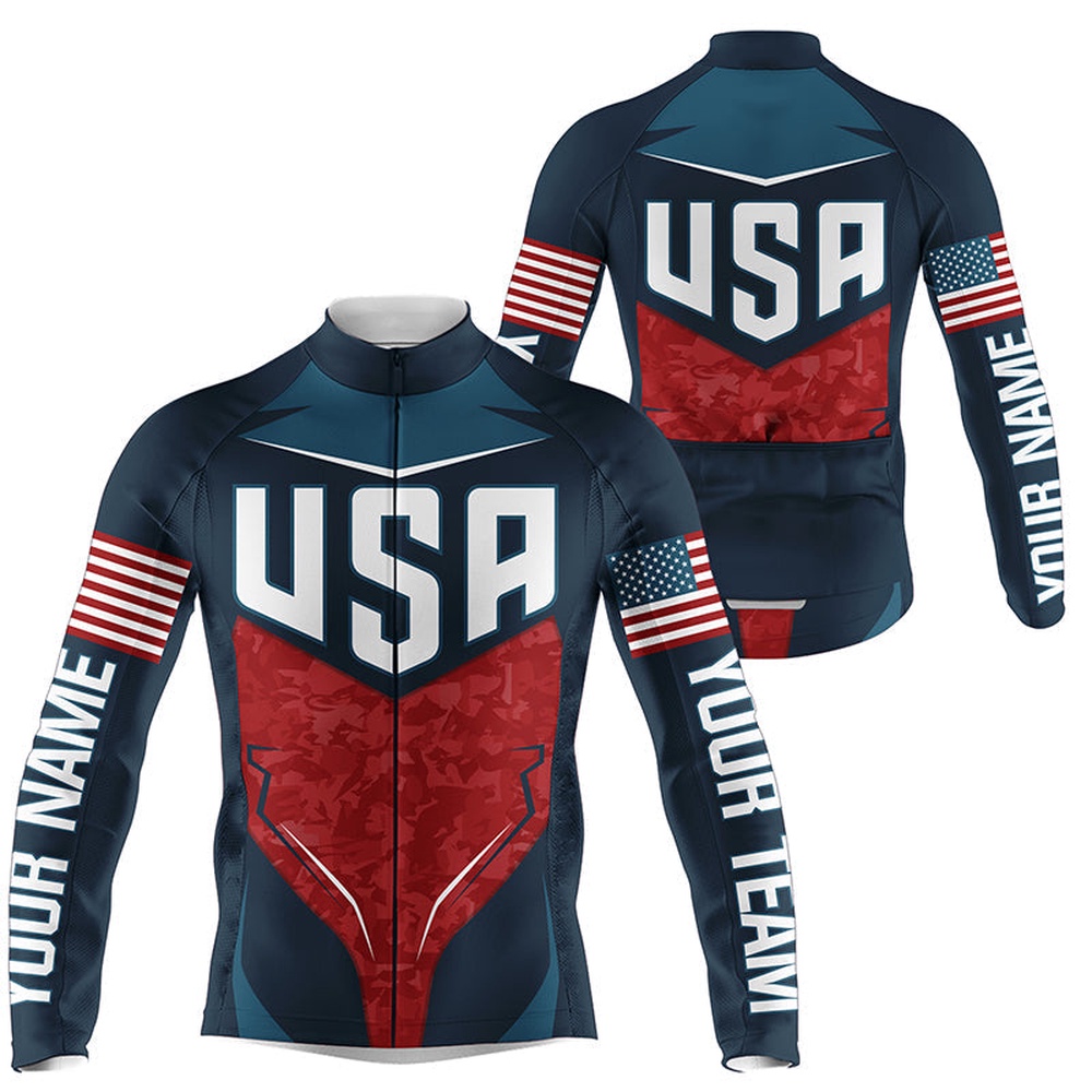 Usa Cycling Jersey Men With 3 Back Pockets American Bike Shirt Custom Full Zip Bicycle Tops, Custom Mono Cycling Jersey