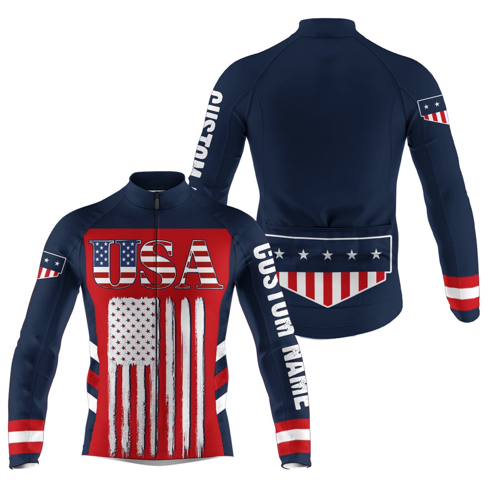 Usa Men  And  Women Cycling Jersey American Bike Shirt With 3 Pockets  And  Full Zip Gear, Custom Mono Cycling Jersey