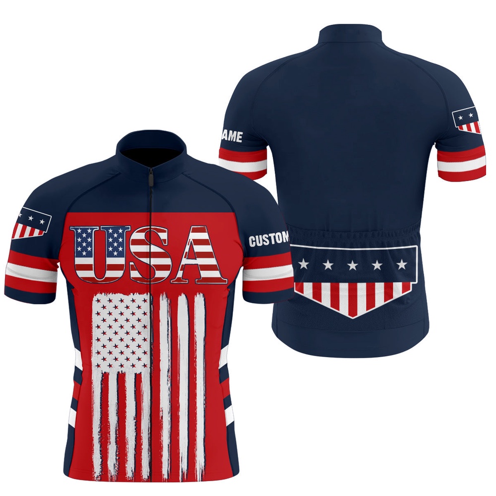Usa Men  And  Women Cycling Jersey American Bike Shirt With 3 Pockets  And  Full Zip Gear, Custom Mono Cycling Jersey