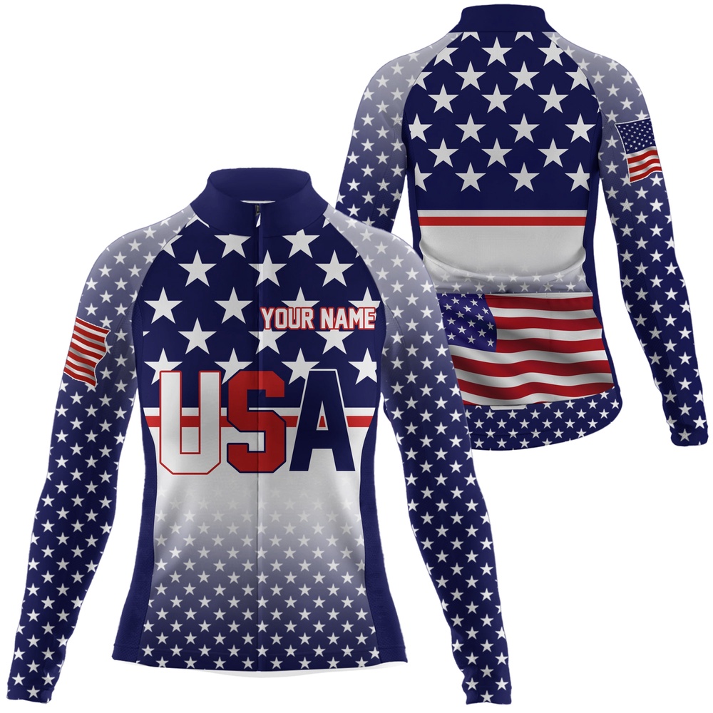 Usa Women Cycling Jersey American Flag Racewear Full Zipper Reflective Cycle Gear, Custom Mono Cycling Jersey