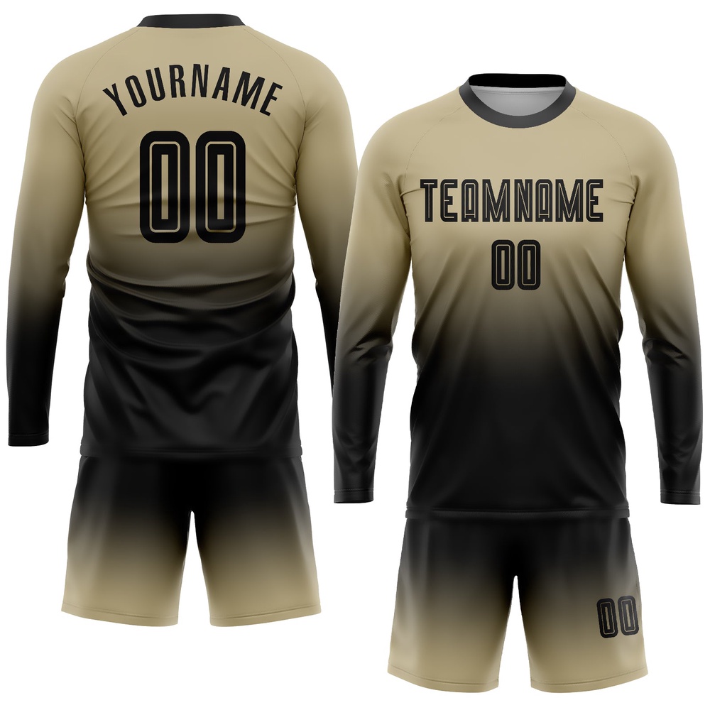 Vegas Gold Black Sublimation Long Sleeve Fade Fashion Soccer Uniform Jersey, Custom Team Soccer Jersey Shirt