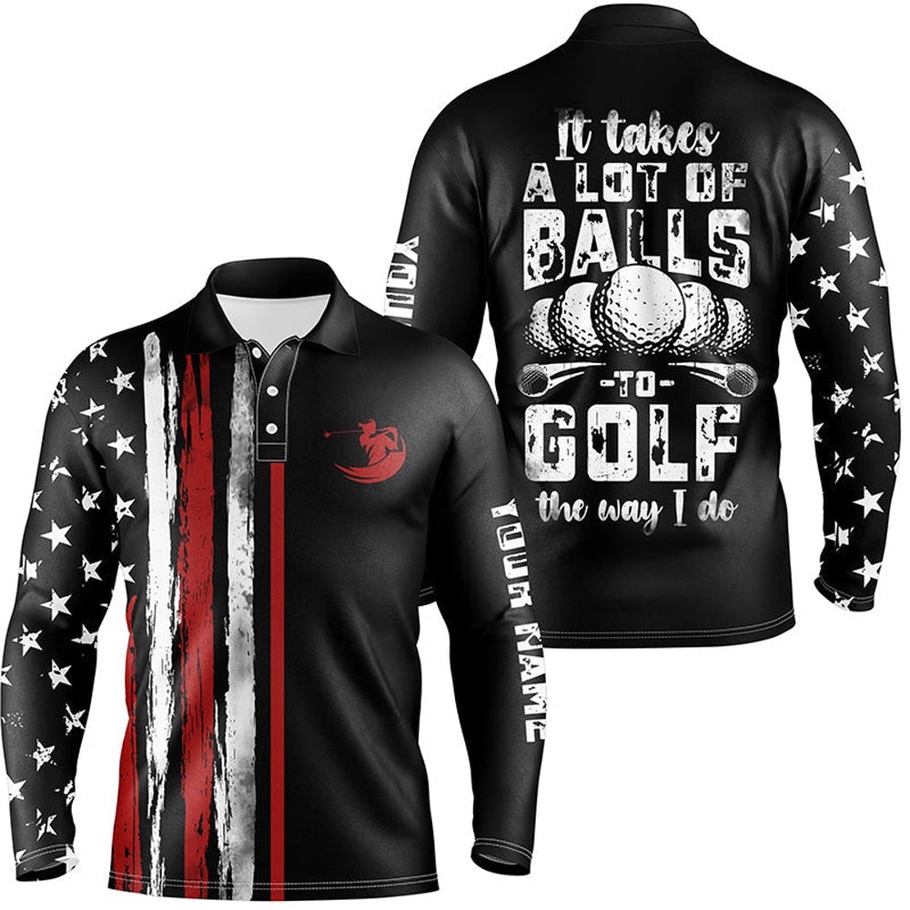Vintage American Flag Black Men’s Golf Polo Shirt Custom It Takes A Lot Of Balls To Golf The Way I Do, Golf Polo Shirt, Golf Shirts Vintage American Flag Black Men’s Golf Polo Shirt Custom It Takes A Lot Of Balls To Golf The Way I Do, Golf Polo Shirt, Golf Shirts