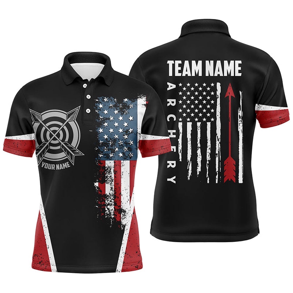 Vintage American Flag Target Archery Polo Shirts For Men, Custom Arrow Archery Polo, Custom Archery Team Polo Shirt