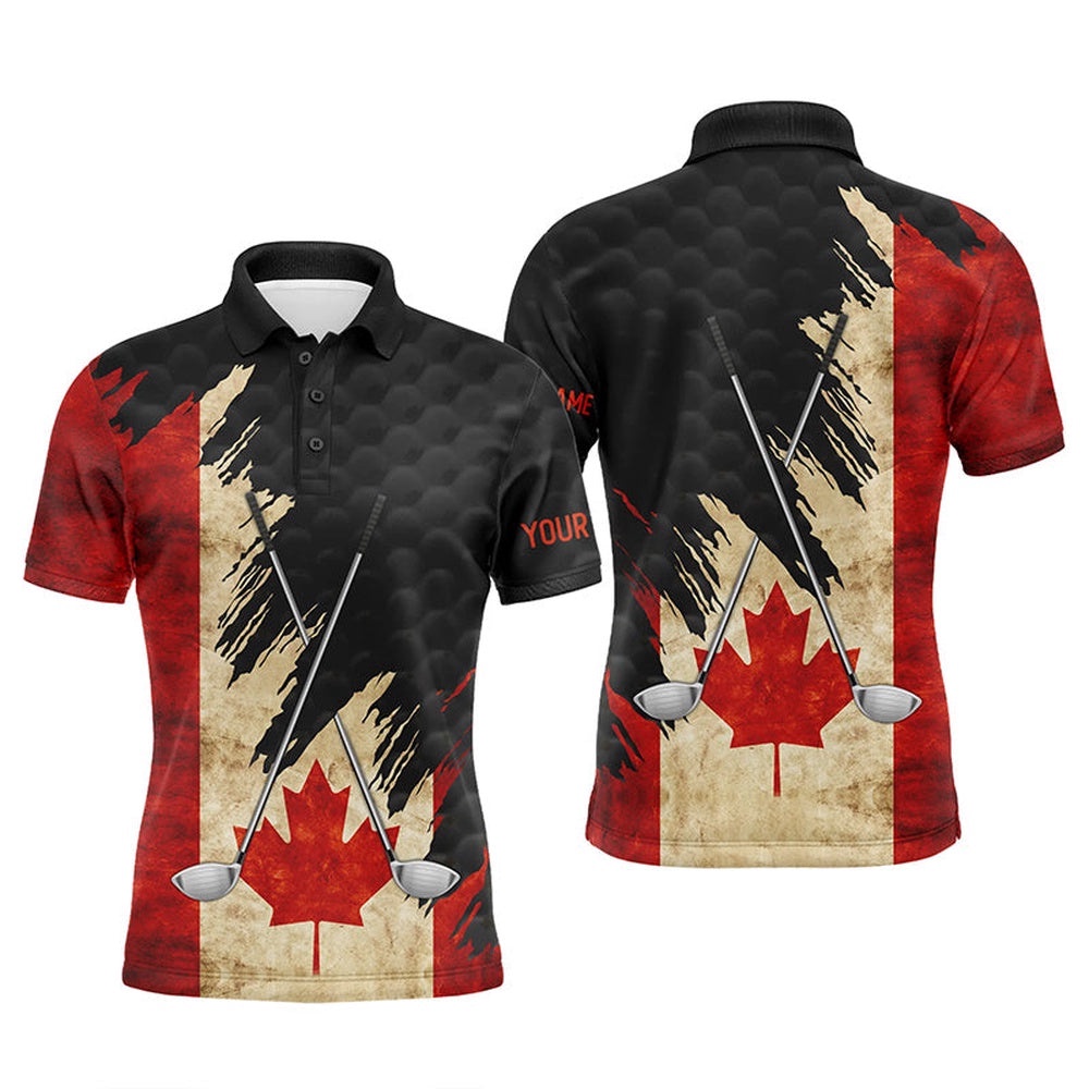 Vintage Canadian Flag Golf Clubs Patriotic Custom Black Men’s Team Men’s Golf Tops, Golf Polo Shirt, Golf Shirts