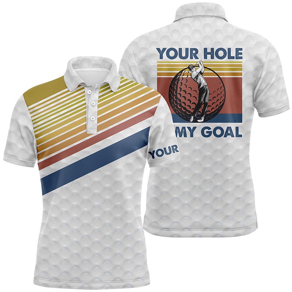 Vintage Golf Polo Shirts For Men Custom Name Golf Balls Skin Your Hole Is My Goal Men’s Polos Shirt, Golf Polo Shirt, Golf Shirts