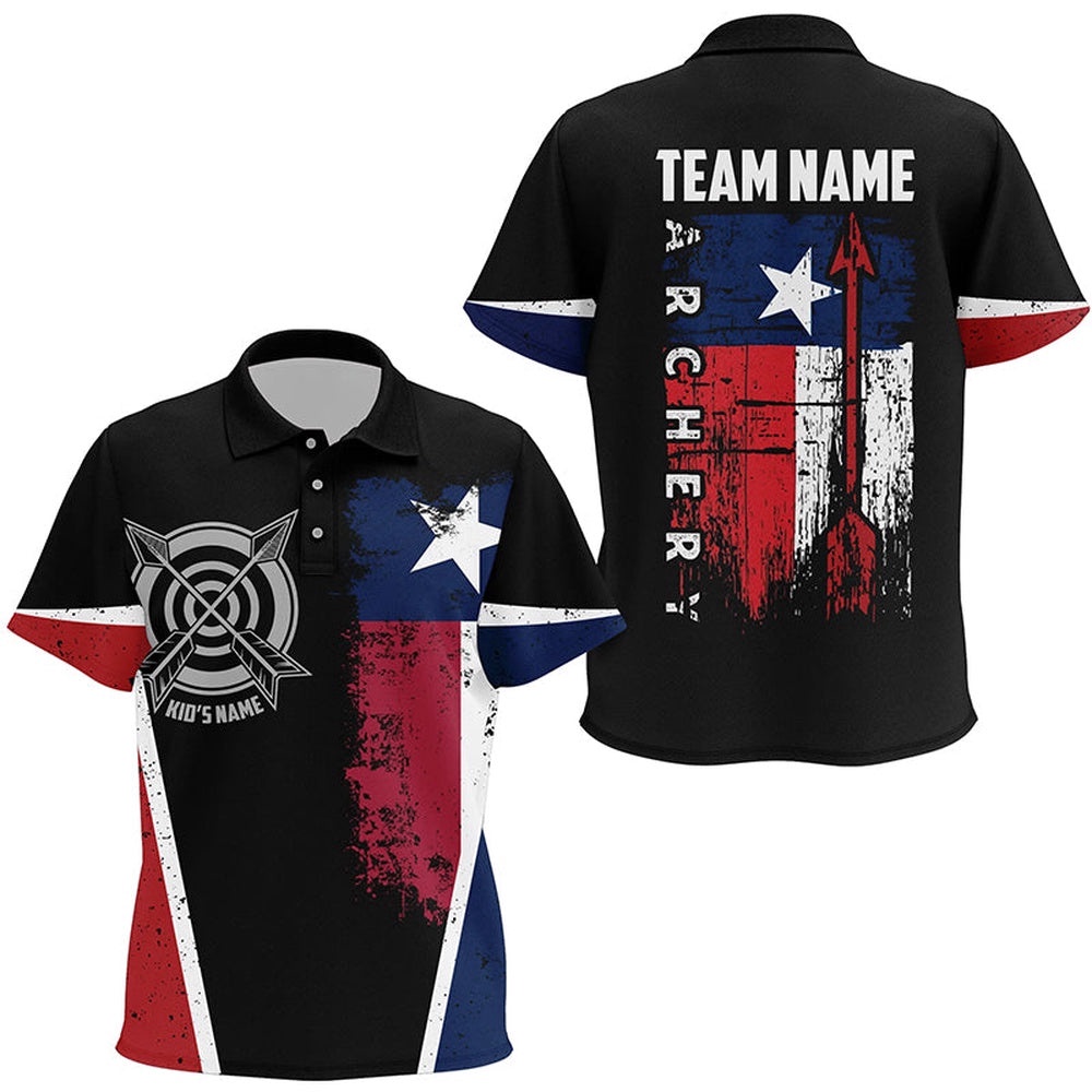 Vintage Texas Flag Target Archery Polo Shirts Custom Patriotic Archery Shirts, Custom Archery Team Polo Shirt