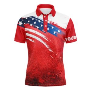 Watercolor American Flag Patriotic Men’s Golf Polo…