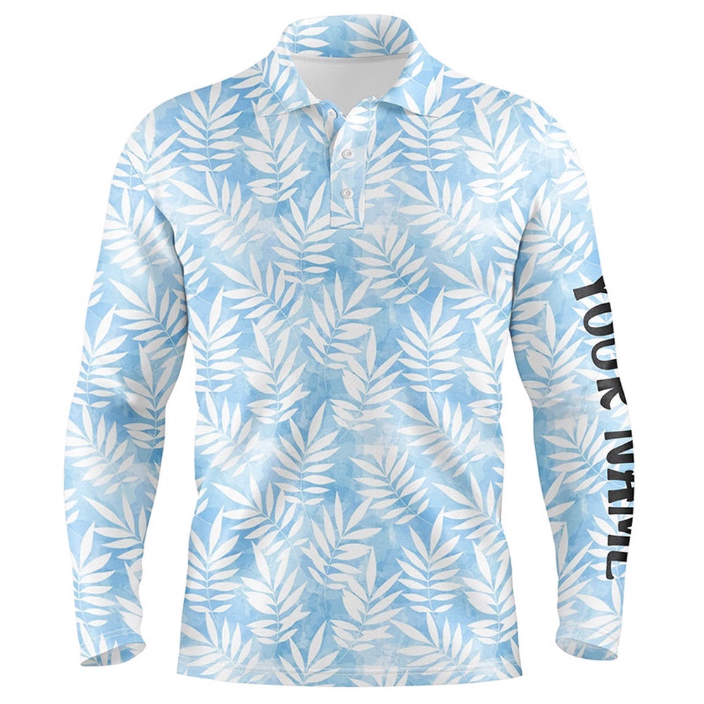 Watercolor Blue Leaves Tropical Pattern Men’s Golf Polo Shirt Personalized Golf Tops For Men, Golf Polo Shirt, Golf Shirts