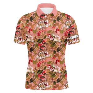 Watercolor Christmas Pink Men’s Golf Polo Shirt…