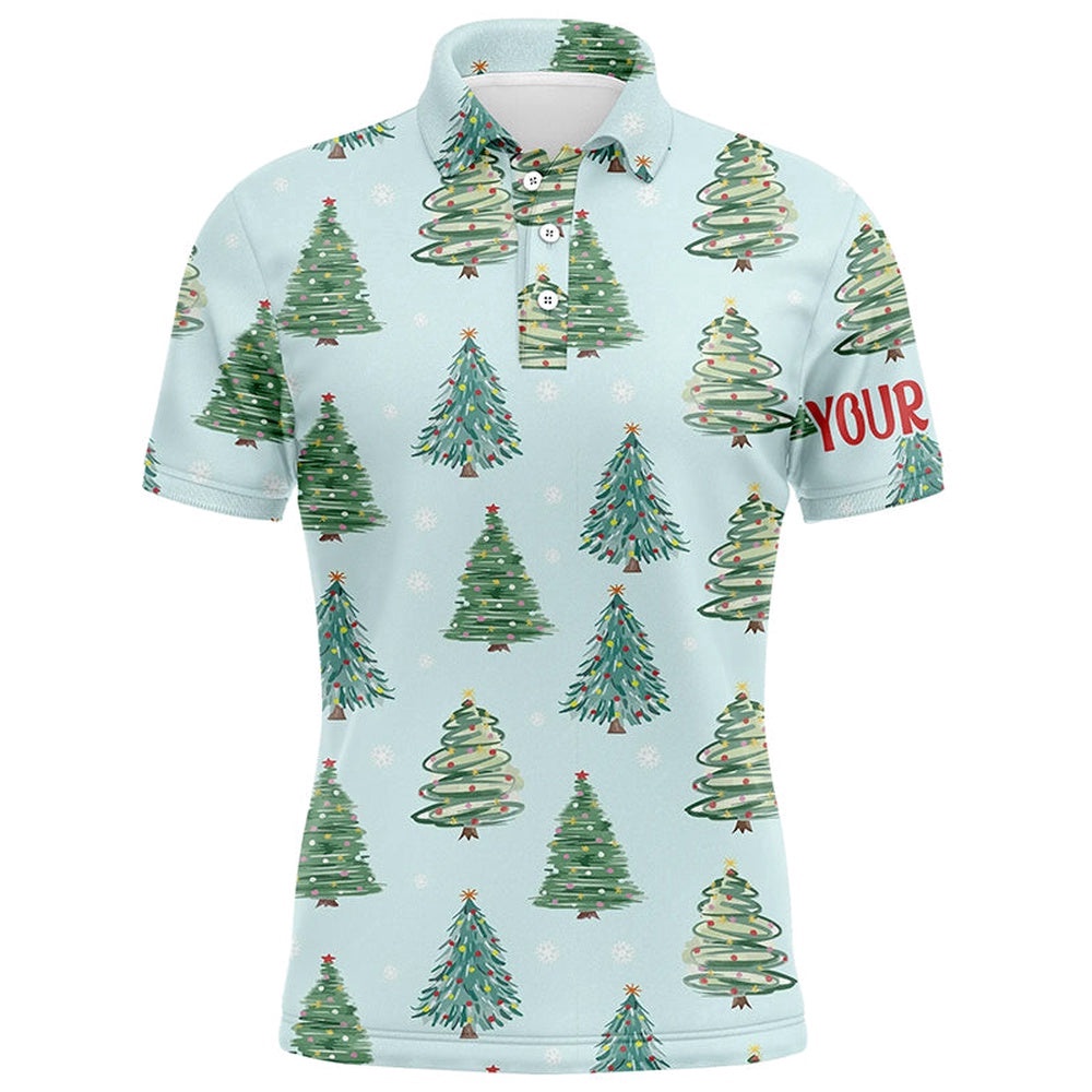 Watercolor Christmas Trees Seamless Pattern Men’s Golf Polo Shirts Funny Golf Tops For Men, Golf Polo Shirt, Golf Shirts