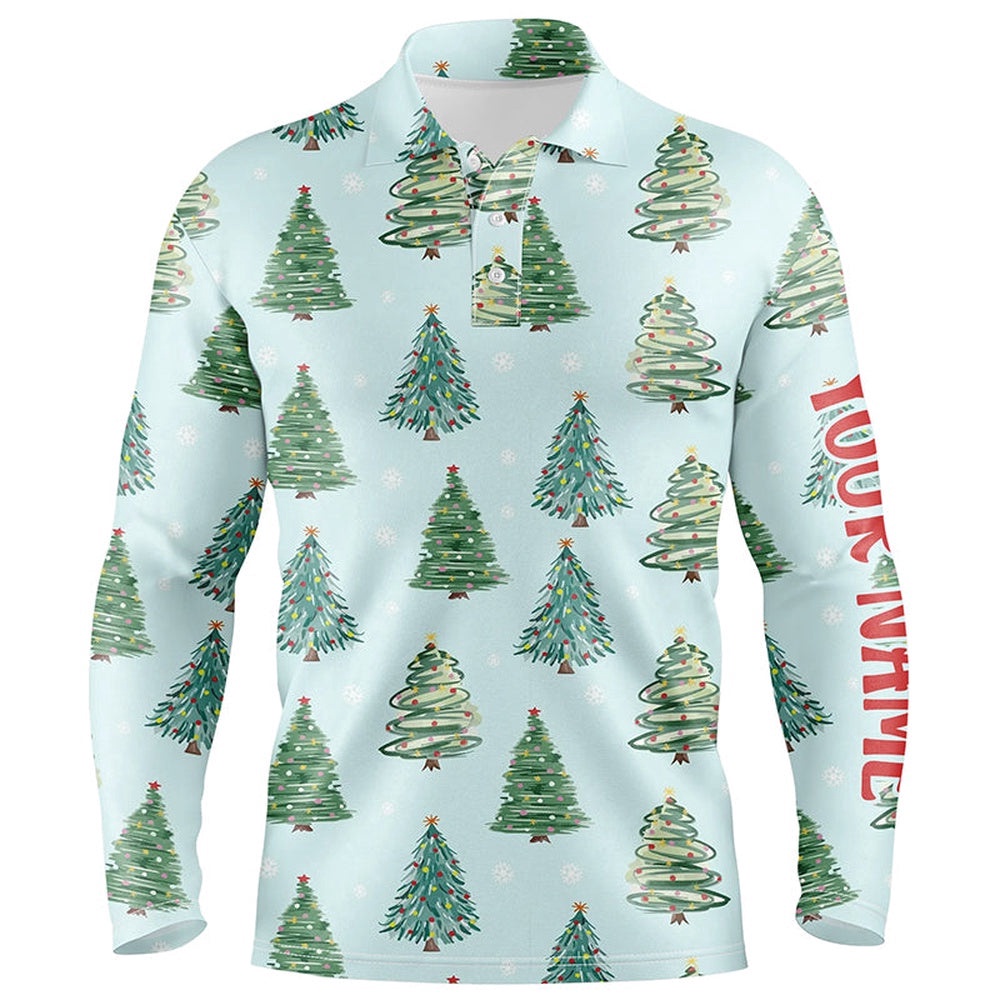 Watercolor Christmas Trees Seamless Pattern Men’s Golf Polo Shirts Funny Golf Tops For Men, Golf Polo Shirt, Golf Shirts