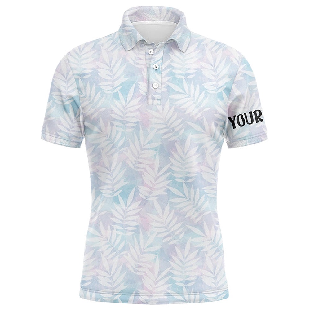 Watercolor Colorful Leaves Men’s Golf Polo Shirts Rainbow Tropical Custom Name Golf Tops For Men, Golf Polo Shirt, Golf Shirts