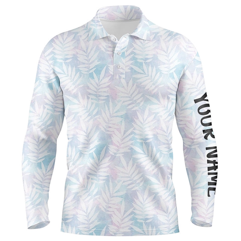Watercolor Colorful Leaves Men’s Golf Polo Shirts Rainbow Tropical Custom Name Golf Tops For Men, Golf Polo Shirt, Golf Shirts