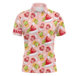Watercolor Pink Christmas Golf Men’s Polo Shirt…