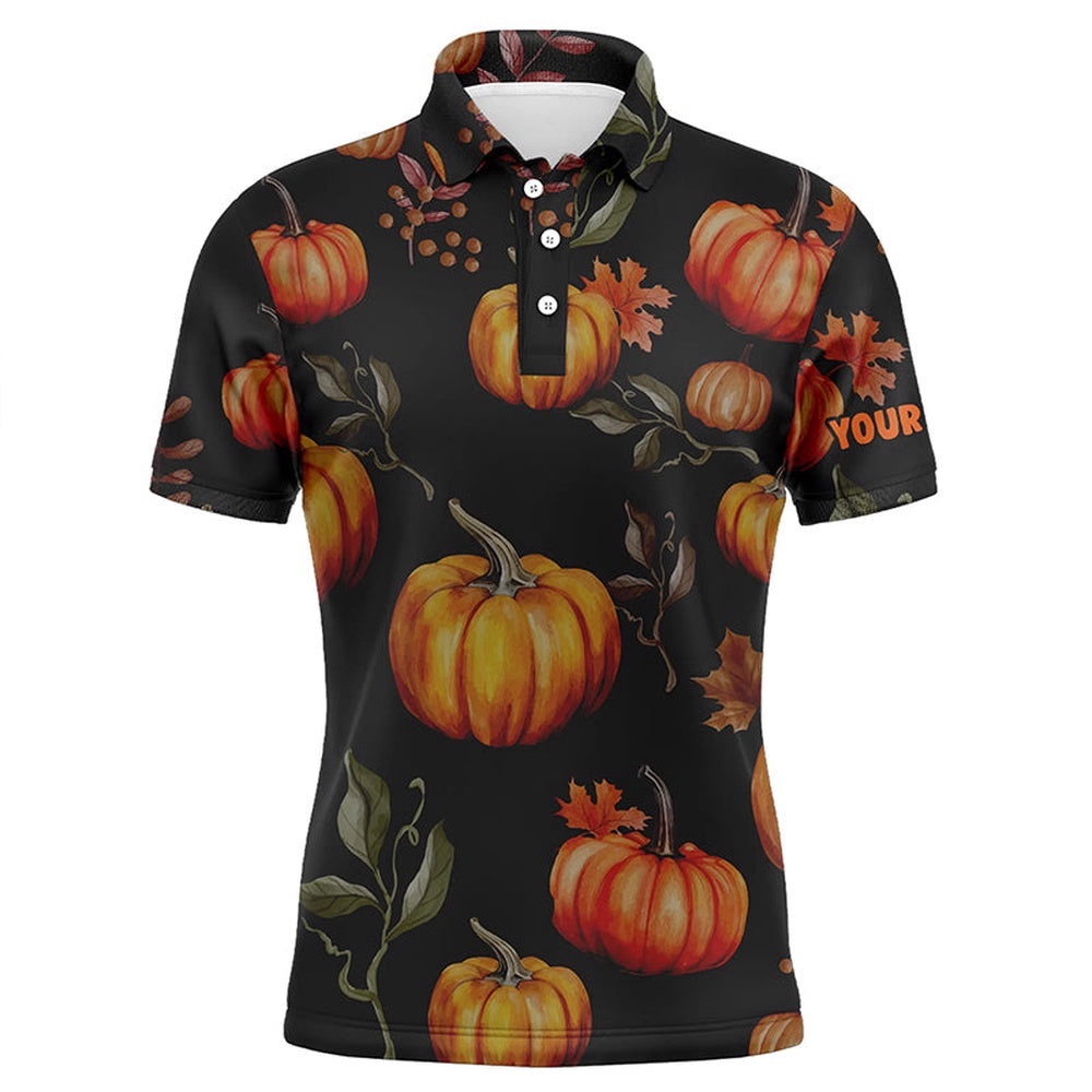 Watercolor Pumpkin Thanksgiving Men’s Golf Polo Shirt Customized Fall Pattern Golf Shirts For Men, Golf Polo Shirt, Golf Shirts