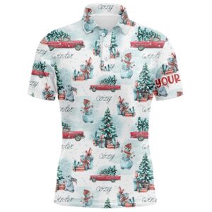 Watercolor Snowmen Christmas Trees Men’s Golf Polo…